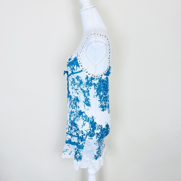 Mürmür White & Blue Burnout Stud Embellished Lace Up Long Tank Top Tunic / Dress - Picture 2 of 11